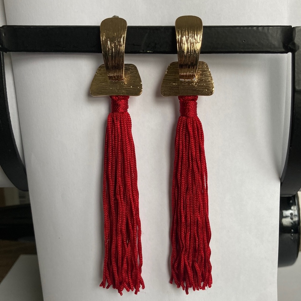 Long Red Fringe Earrings
